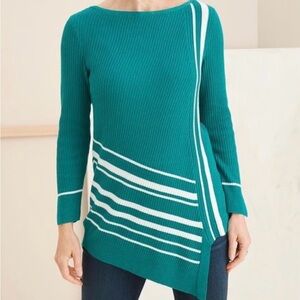 Chico’s like new teal green ribbed asymmetrical hem tunic sweater